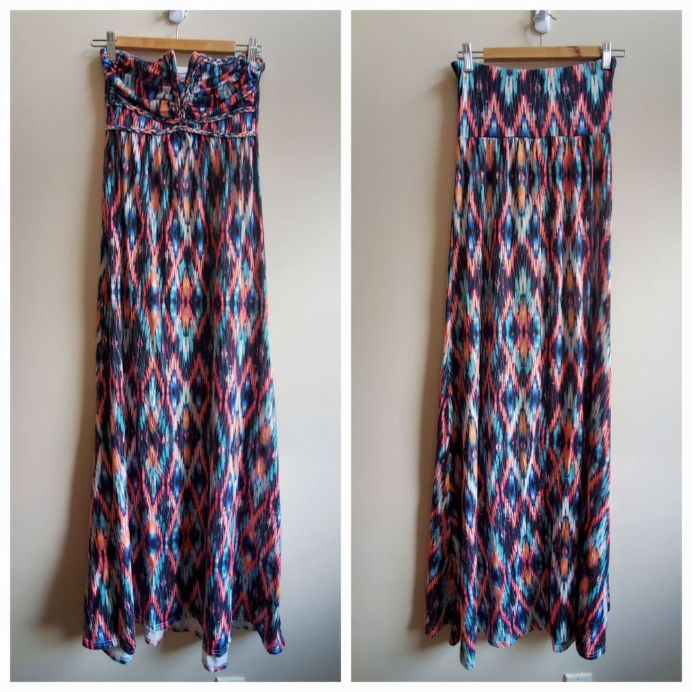 YDE Summer Strapless multi coloured BOHO dress, small size